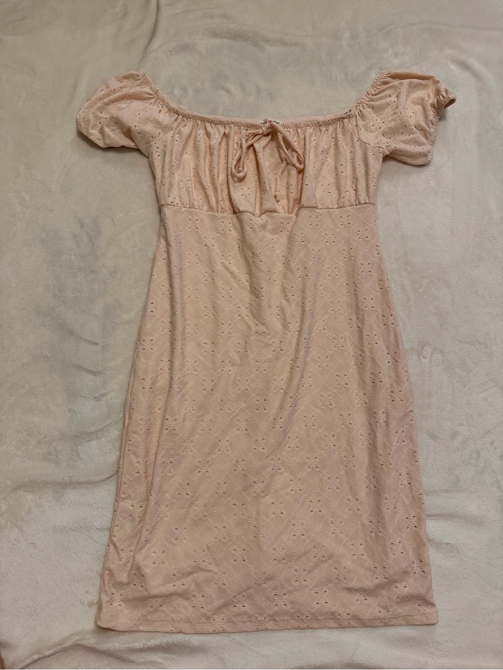 Heart & Hips Blush Eyelet Off-Shoulder Midi Dress